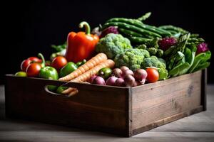 Lager Foto von mischen Gemüse auf das ein Box redaktionell Essen Fotografie generativ ai