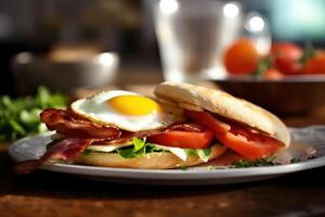 Lager Foto von gesund Frühstück mit Sandwich redaktionell Essen Fotografie generativ ai