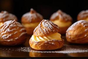 Lager Foto von Choux Gebäck ist ein Teig gemacht mit Butter Wasser Mehl Essen Fotografie generativ ai