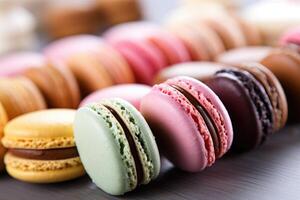 Macarons im das Küche Tabelle Essen Fotografie ai generiert foto