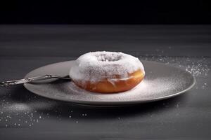 Lager Foto von mischen Krapfen mit Glasur Zucker Belag Essen Fotografie generativ ai