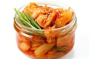 Lager Foto von Kimchi ist ein traditionell Koreanisch Banchan bestehend aus von gesalzen und fermentiert Gemüse Essen Fotografie generativ ai