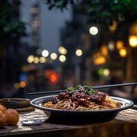 Lager Foto von Jajangmyeon filmisch redaktionell Essen Fotografie generativ ai