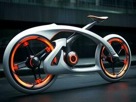 futuristisch Motorrad auf das Straße, ai generiert foto