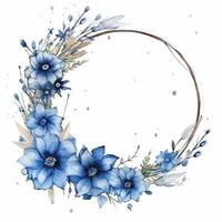 Aquarell Blumen- Blume Design, Aquarell Blume Vereinbarungen Blumen, Aquarell Blume Design, Blume Sublimation Blumen- Clip Art, Hochzeit Dekoration, Boho runden Blumen- rahmen, ai generiert foto