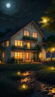 leuchtenden Mond im realistisch Außen Haus beim Nacht Umgebung erstellt mit generativ ai Technologie foto
