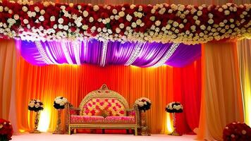 ai generiert schön indisch traditionell Hochzeit Dekoration foto