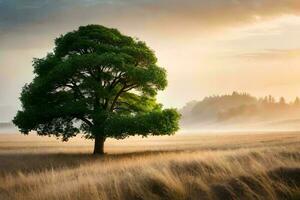 Baum Sonnenuntergang im Feld mit Berg und Wolke foto