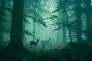 Wald Hirsch beim Nacht generativ ai foto