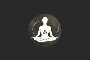 Yoga Logo im ein Kreis auf ein dunkel Hintergrund generativ ai foto