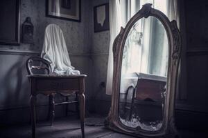 groß Antiquität Spiegel im Zimmer generativ ai foto
