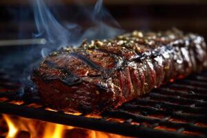 Kalbfleisch Steak auf Grill, Grill Fleisch generativ ai foto