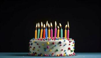 Feier Geburtstag Kuchen mit zwanzig einer bunt Geburtstag Kerzen, generieren ai foto