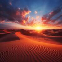 Sonnenuntergang über Wüste Dünen ai generiert foto