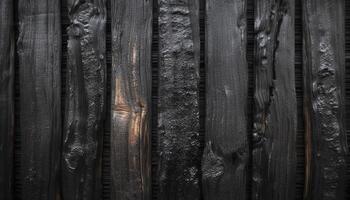 verbrannt Holz Hintergrund Textur. verbrannt hölzern Bretter Nahaufnahme. Sho-Sugi-Verbot Yakisugi, traditionell japanisch Methode von Holz Erhaltung, ai generativ foto