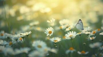 abstrakt Natur Frühling Hintergrund. Frühling Blume und Schmetterling, generieren ai foto