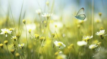 abstrakt Natur Frühling Hintergrund. Frühling Blume und Schmetterling, generieren ai foto