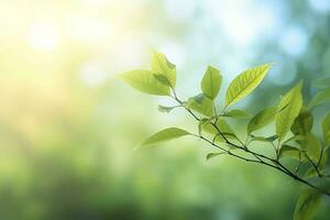 Welt Umgebung Tag Konzept, Grün Baum Blätter auf verschwommen Hintergrund, generieren ai foto