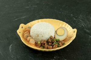 nasi Bakmoy, gedämpft Reis mit Soja Soße rühren gebraten Hähnchen foto