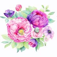 Aquarell Blumen- Muster mit Blumen, Blätter, Knospen und andere Elemente. ai generativ foto