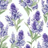 nahtlos Muster, Lavendel Blumen im ein Stil von Aquarell auf ein Weiß Hintergrund. ai generativ foto
