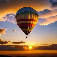 heiß Luft Ballon im das Himmel mit schön Wolken beim Sonnenuntergang Hintergrund. generativ ai foto