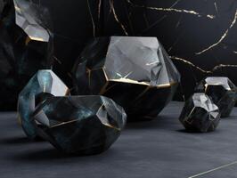dunkel schwarz und Gold, Kristall und Marmor, geometrisch Primitive Muster, abstrakt Hintergrund erstellt mit generativ ai Technologie. foto
