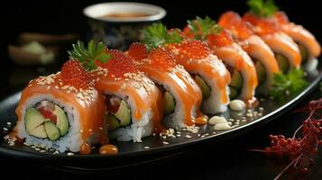 Foto Makro asiatisch Essen Sushi. ai generiert