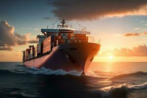 Container Schiff auf Ozean Geschäft logistisch importieren. ai generiert foto