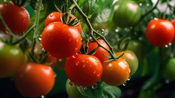 rot frisch Tomaten auf ein Ast generativ ai, ai generiert foto