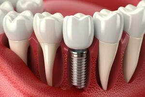Dental Implantation, Zähne mit implantieren schrauben, Illustration. ai generiert foto