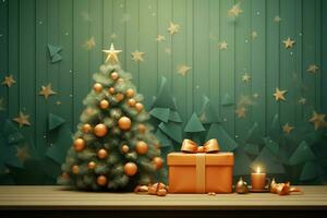 ein weihnachtlich gestaltet Digital Illustration von ein Geschenk Kasten. ai generiert foto