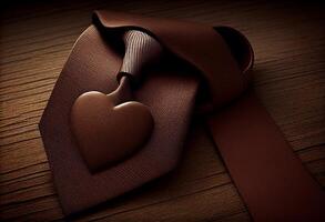 Krawatte mit Liebe Herz auf braun Hintergrund, glücklich Väter Tag Konzept. ai generiert. foto