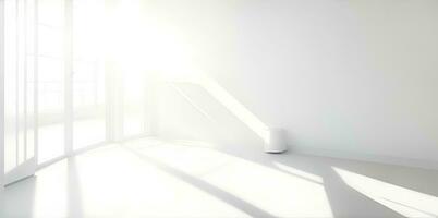 Weiß minimalistisch Zimmer mit leer Wände und Sonnenlicht Streaming durch Fenster. ai generiert foto
