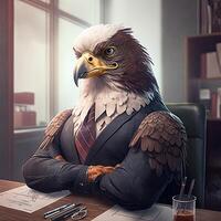 Porträt von ein anthropomorph Adler wie ein Entwickler im das Büro. ai generiert foto