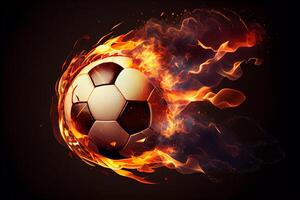 Fußball auf Feuer fliegend, auf hell Hintergrund. ai generiert foto