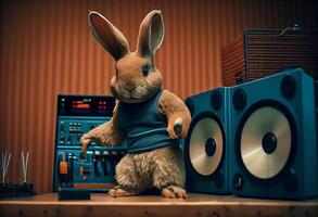 Hase dj beim das Party. ai generiert. foto