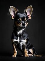 Bild von ein süß Chihuahua auf schwarz Hintergrund. ai generiert foto