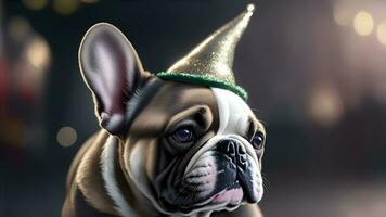 Französisch Bulldogge tragen ein Weihnachten Hut auf Neu Jahre Party. ai generiert foto