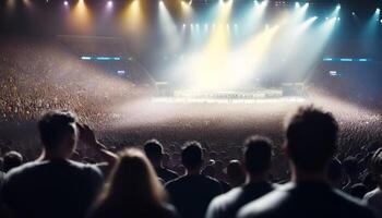 ein Menge von Menschen beim ein Stadion Felsen Konzert, Leben Fall. ai generiert foto