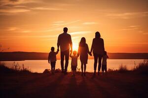 glücklich groß Familie Mutter Vater Kinder Sohn und Tochter. ai generiert foto