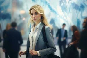 Geschäft Menschen beim Flughafen, im das Stil von Impressionist Helligkeit. ai generiert foto