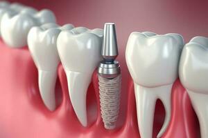 Dental Implantation, Zähne mit implantieren schrauben, Illustration. ai generiert foto