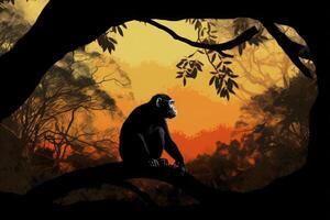 Silhouette von Affe beim Sonnenuntergang. Tier im wild Natur. generativ ai foto