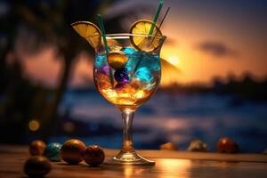 Sommer- Cocktail beim Meer Strand. generativ ai foto