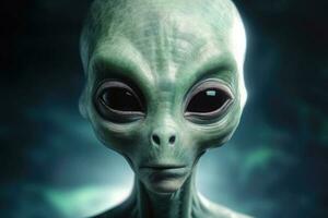 Außerirdischer Humanoid Porträt auf dunkel Hintergrund. generativ ai foto