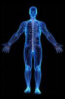 Mensch Körper Silhouette mit Energie Punkte. anatomisch Modell. generativ ai foto