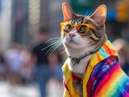 Haustier Katze im Stolz Parade. Konzept von lgbtq Stolz. ai generiert foto