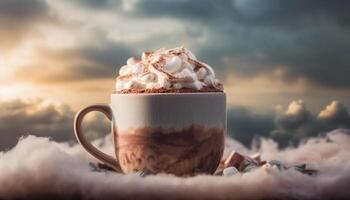 ausgepeitscht Creme, Schokolade, und Kaffee im Becher generiert durch ai foto