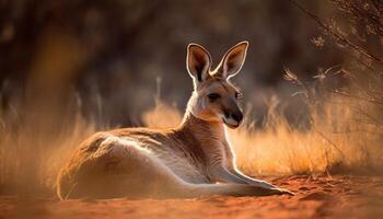 flauschige Wallaby Ohr im Sonnenuntergang still Wiese generiert durch ai foto